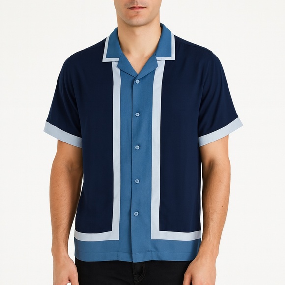 Cubavera Men's Large Blue & White Button Down Shirt 100% Viscose NEW w/tags - Picture 1 of 8